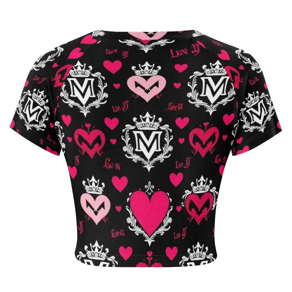 MUNSIEUR Valentine's Cropped Navel T-Shirt Women's - Romantic Gothic Streetwear