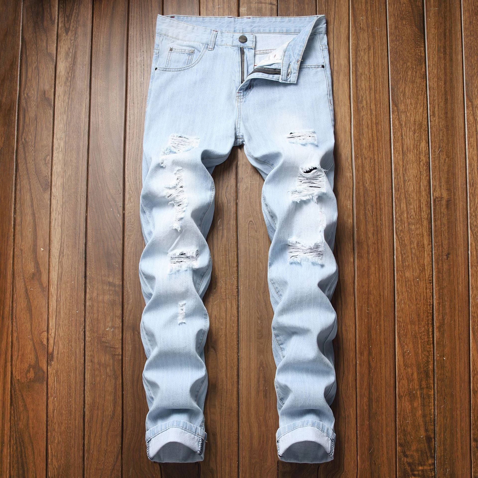 Men's Ripped Pants Fashion Slim-fit Trendy Straight-Leg Men's Pants