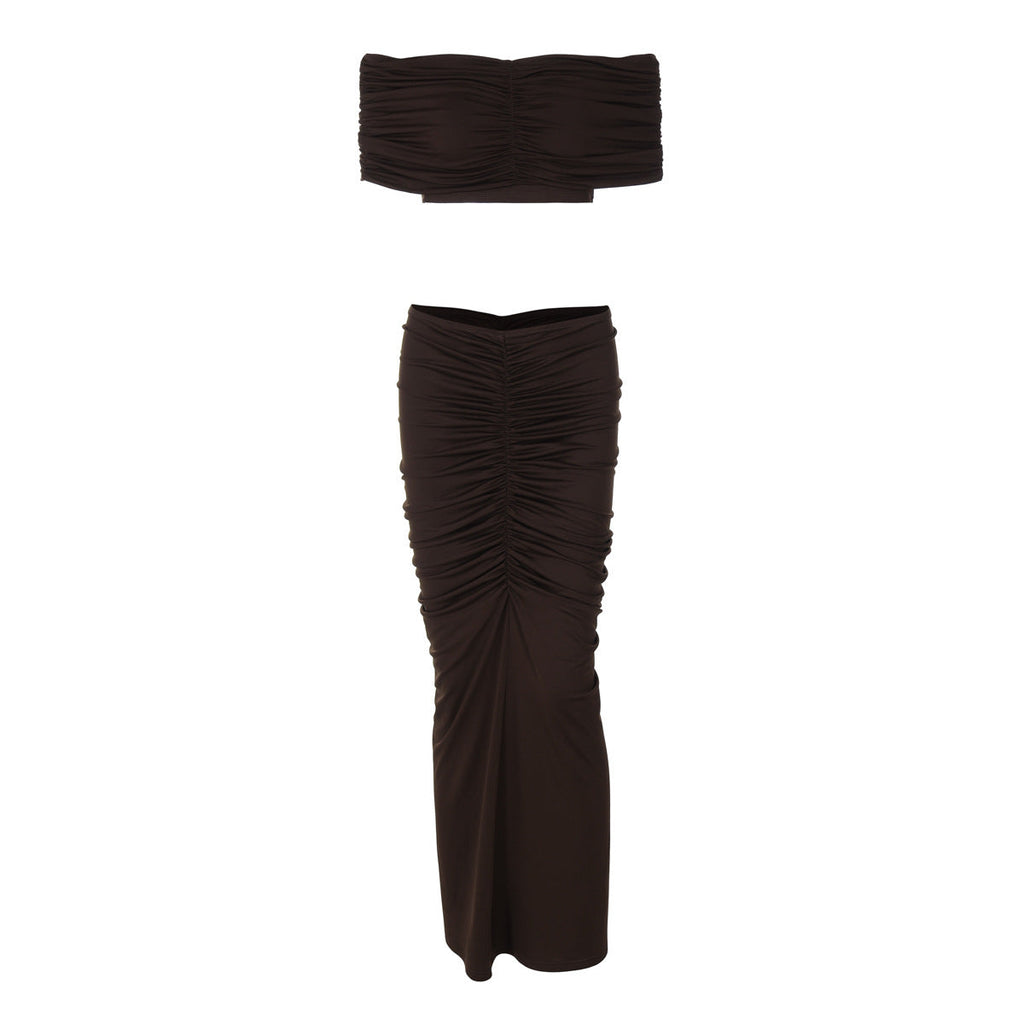 Women's Fashion Midriff-baring Top Slim Fit Skirt Set
