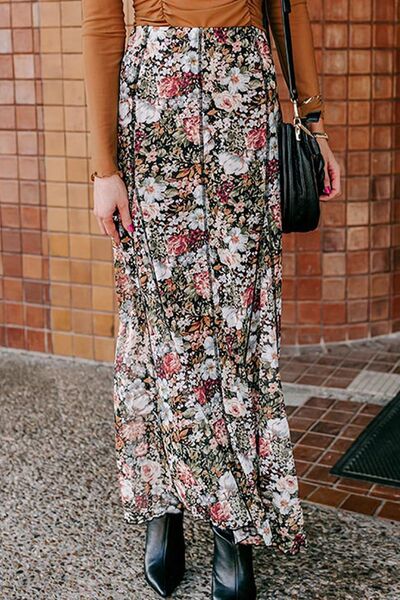 MUNSIEUR Floral Maxi Skirt - Luxury Elastic Waist Skirt for Women