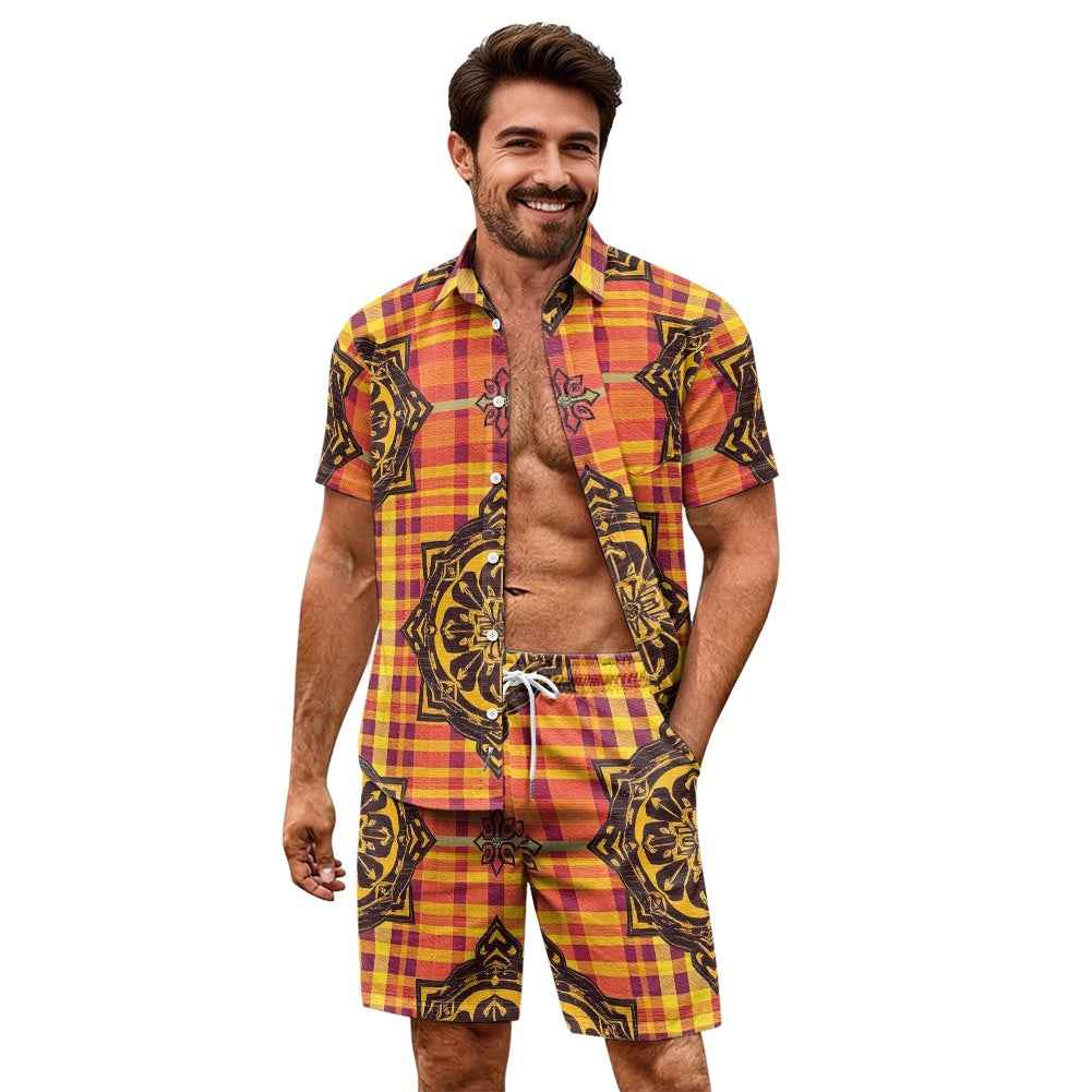 Men's Gothic Embroidered Shorts Set - Luxury Streetwear Two Piece Outfit