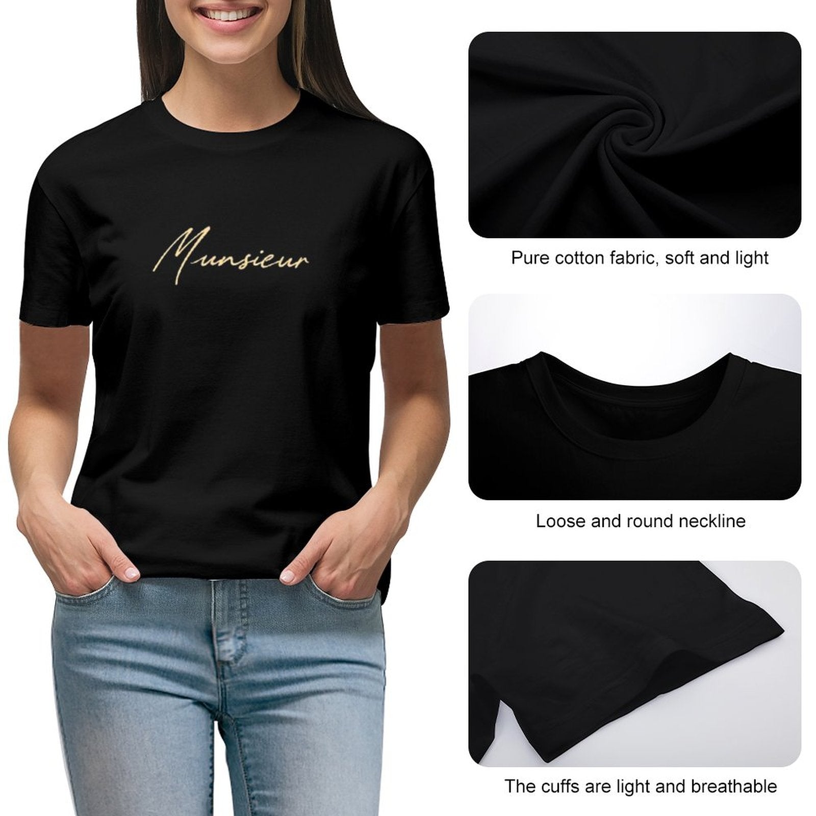 Women's Munsieur Brand T-shirt Comfortable Cotton Casual Streetwear