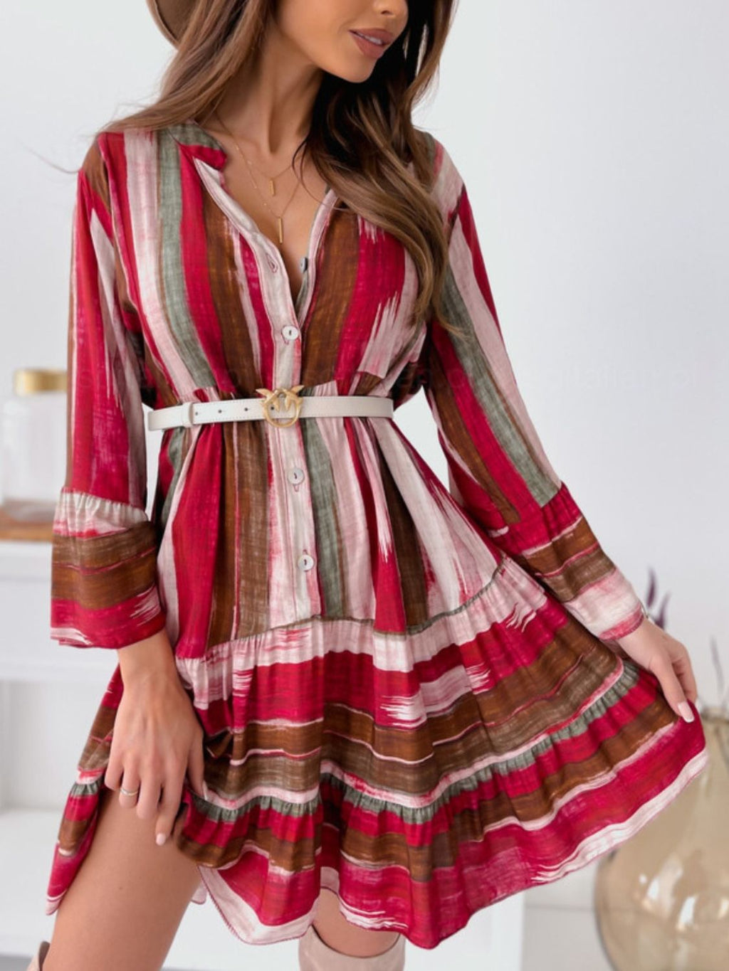 Women's Striped Long Sleeve Mini Dress