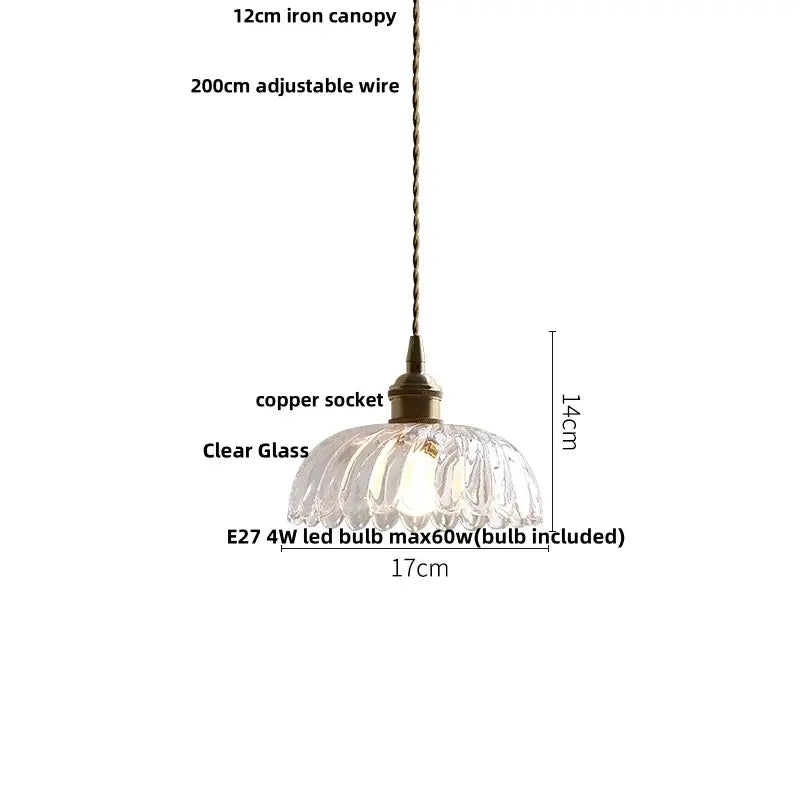 Faceted clear glass copper pendant lamp for dining room kitchen
