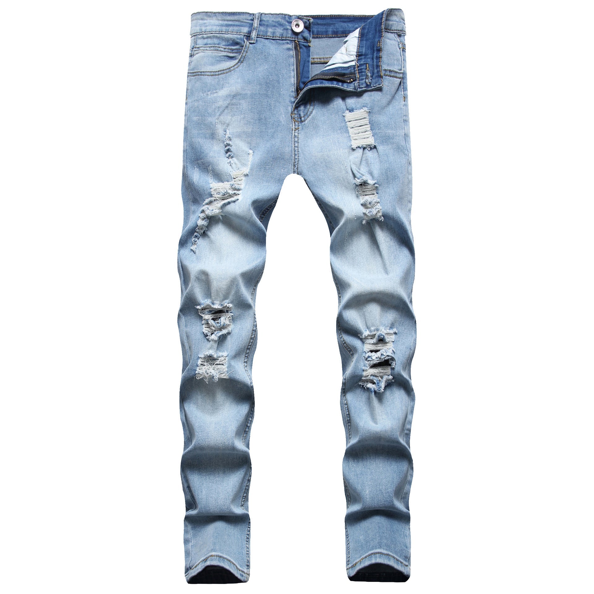 Men's Ripped Matte White Slim-fit Denim Pants