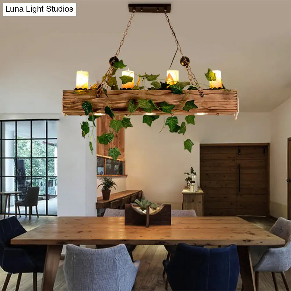 Farmhouse ivy wooden linear island chandelier dining room light