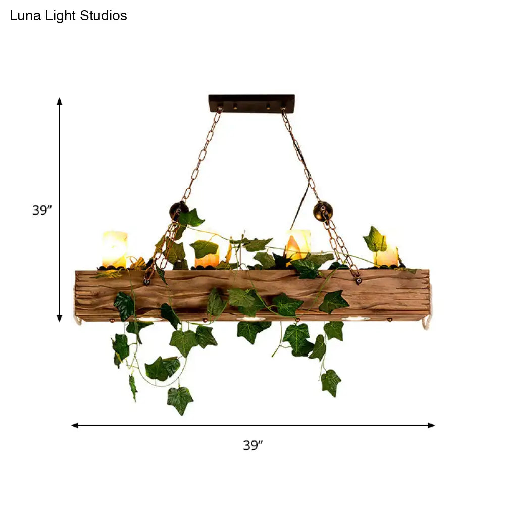 Farmhouse ivy wooden linear island chandelier dining room light