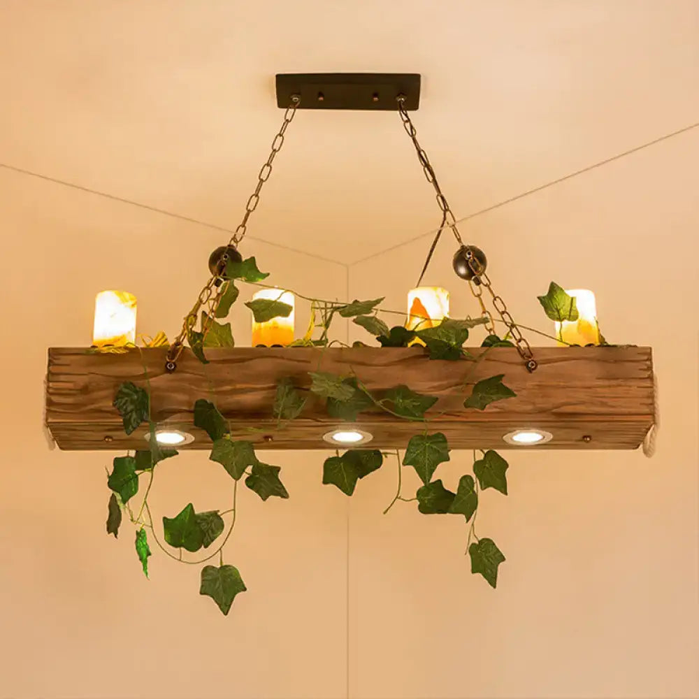 Farmhouse ivy wooden linear island chandelier dining room light