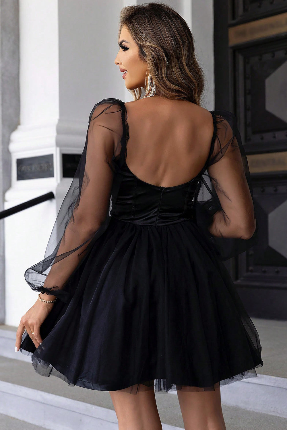 Balloon Sleeve Mini Dress