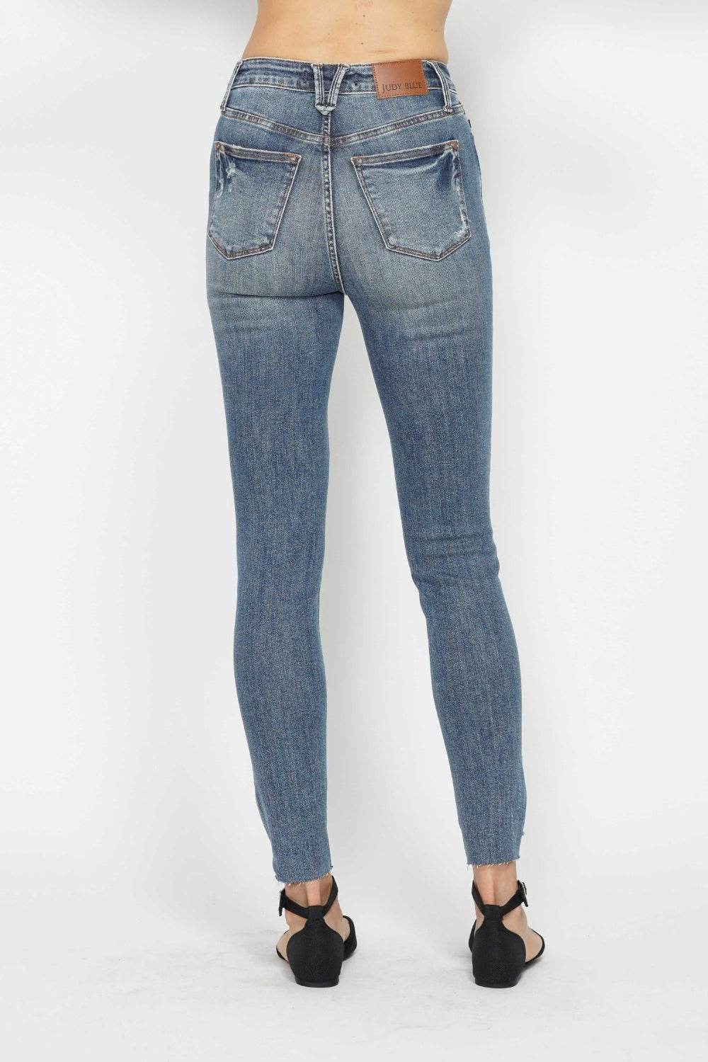 Judy Blue Full Size Tummy Control Vintage Wash Hem Destroy Skinny Women Jeans