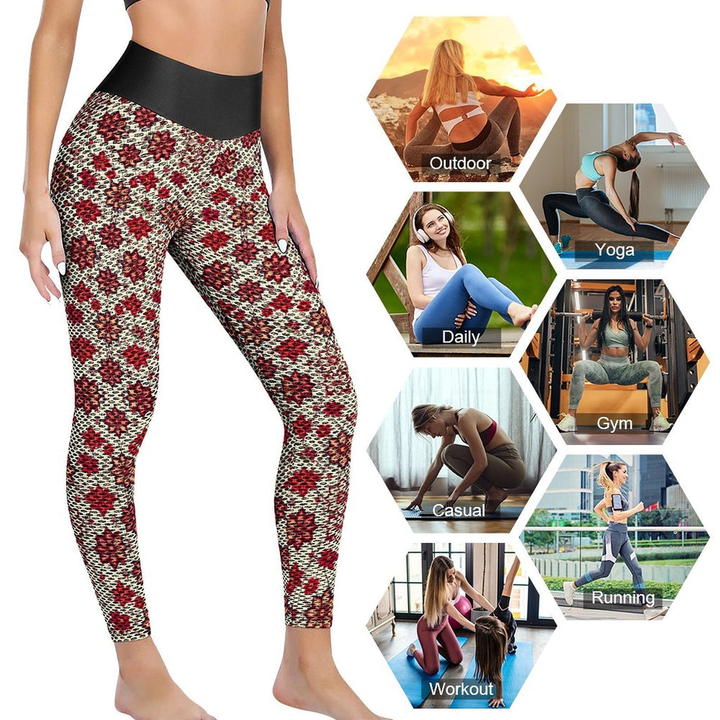 Munsieur Custom Printed Honeycomb Textured Yoga Leggings for Women