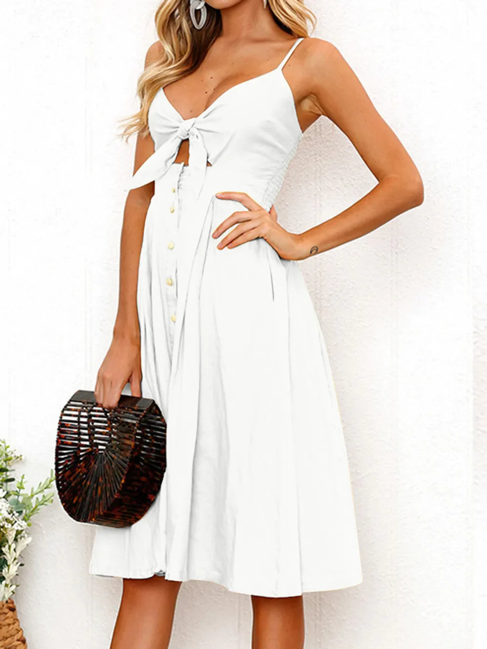 Cutout Smocked Neck Cami Dress