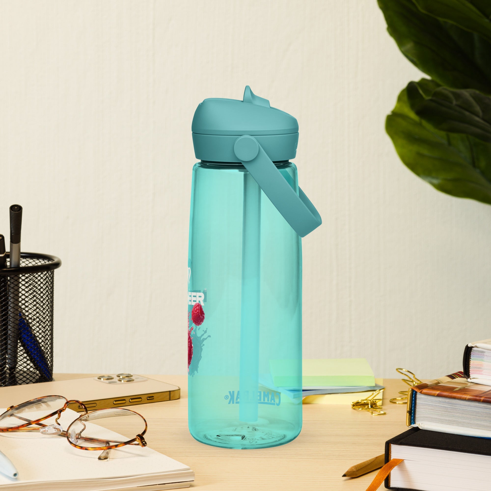 Flip straw water bottle