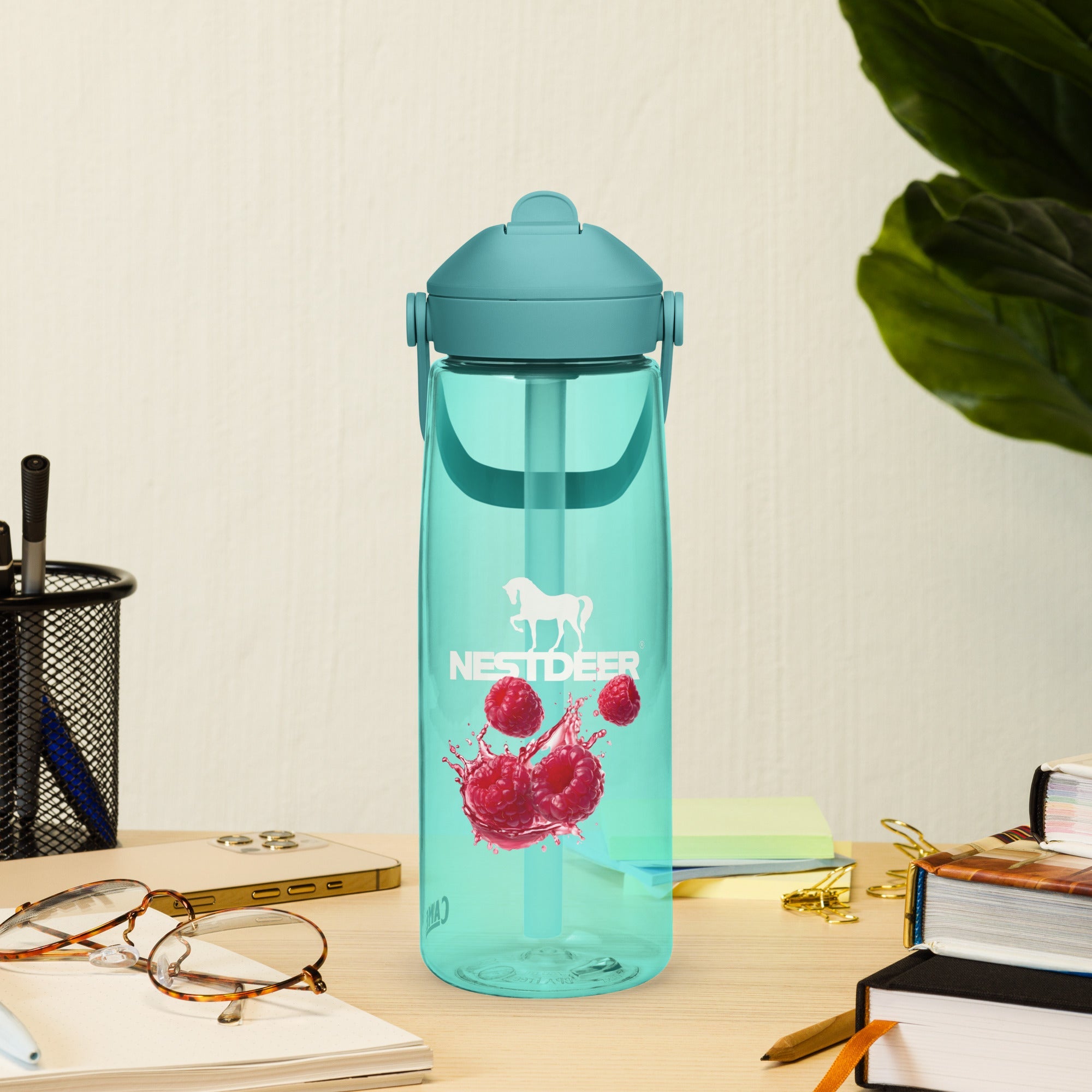 Flip straw water bottle