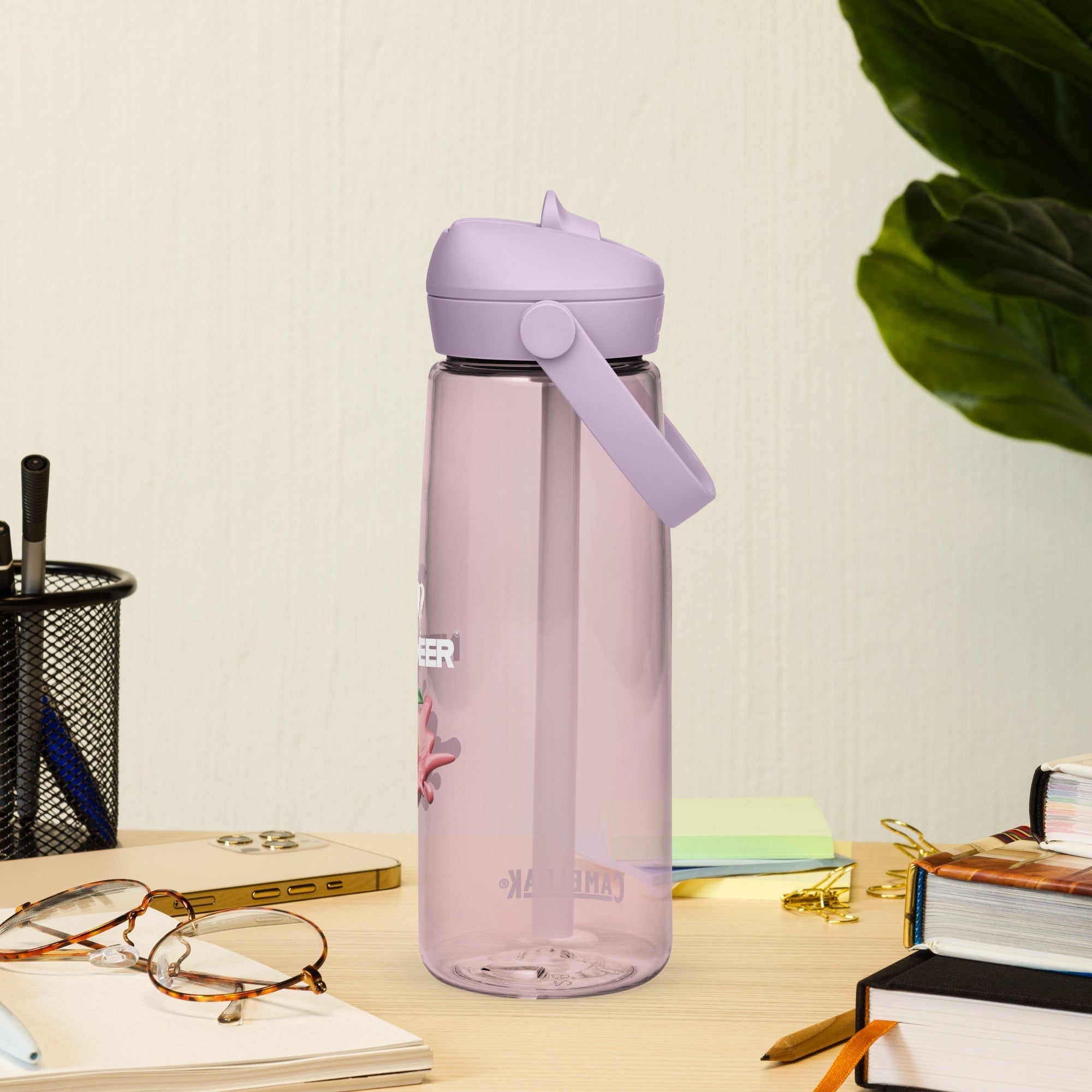 Flip straw water bottle