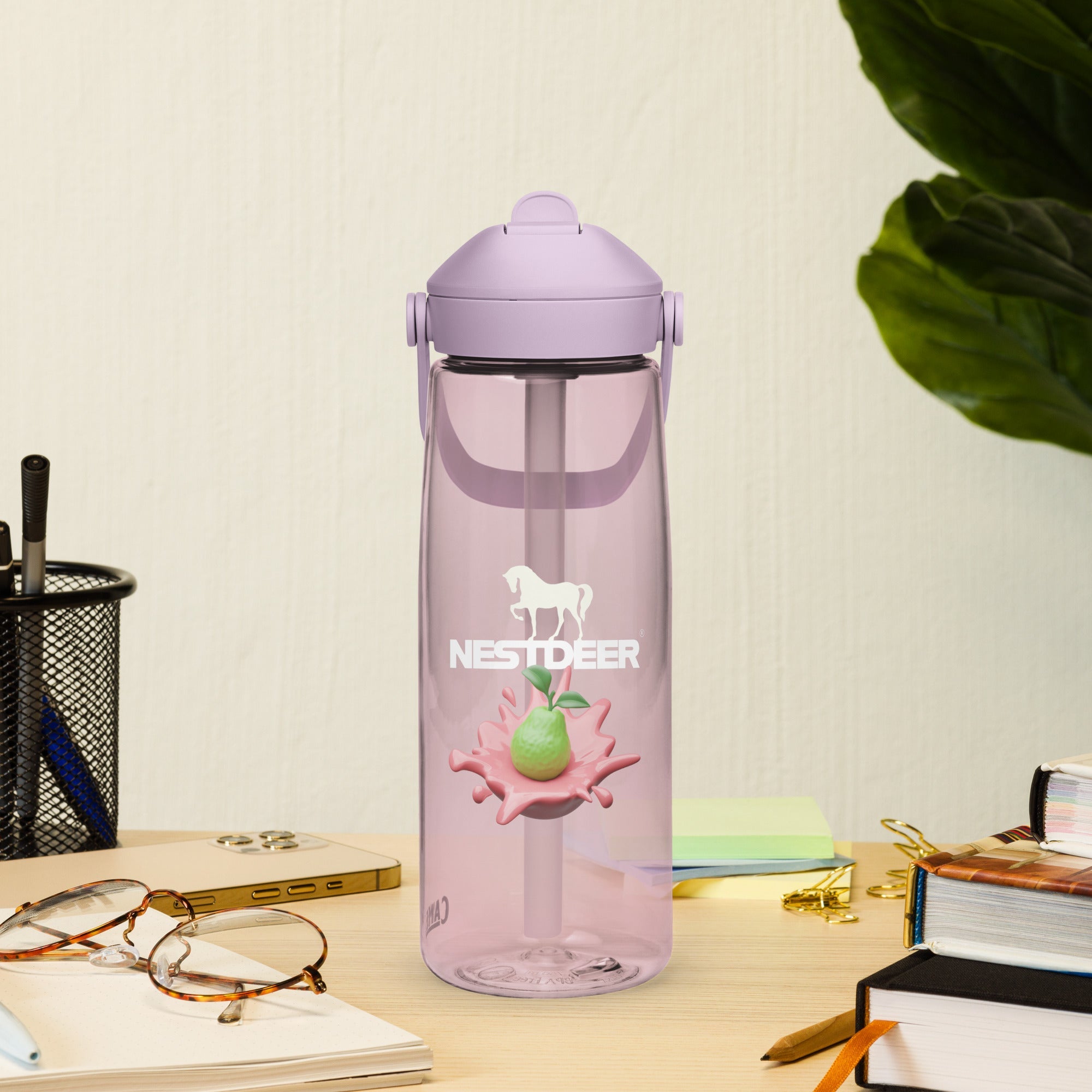 Flip straw water bottle