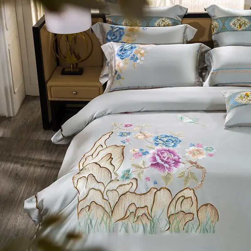 Floral 200s embroidered egyptian cotton bedding set bedroom