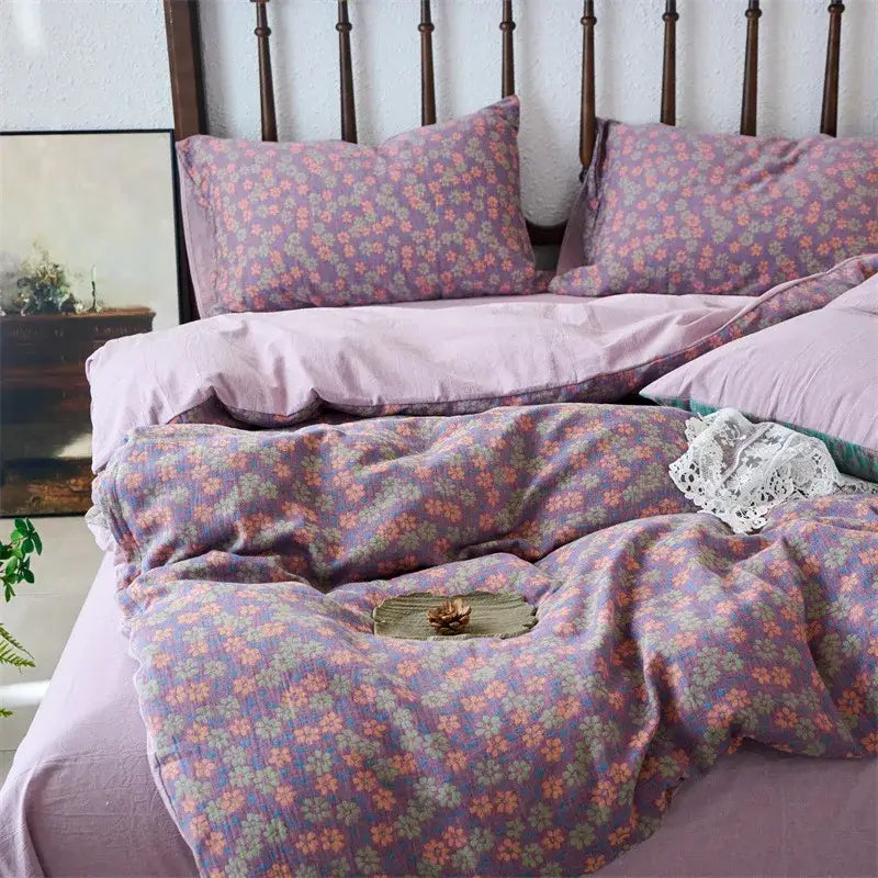 Floral beige & brown jacquard duvet cover set bedroom cotton bedding