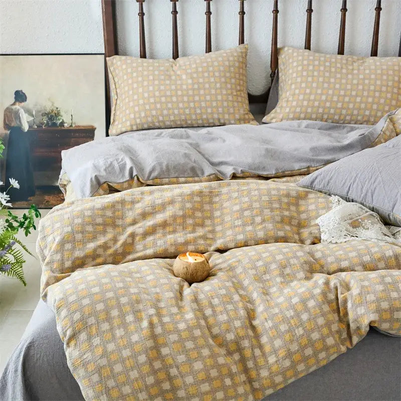 Floral beige & brown jacquard duvet cover set bedroom cotton bedding