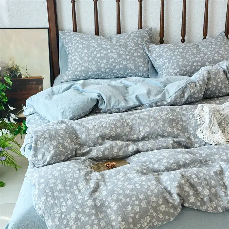 Floral beige & brown jacquard duvet cover set bedroom cotton bedding