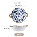 Floral blue & white ceramic double ear ramen soup bowl dining room