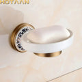 Floral brass soap holder with white ceramic dish bathroom accessory