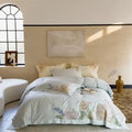 Floral cream satin 100s egyptian cotton bed linens for bedroom