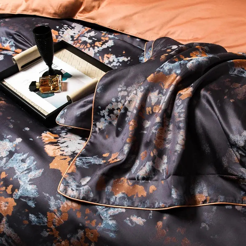 Floral dark gray 1500tc jacquard egyptian cotton bedding set bedroom