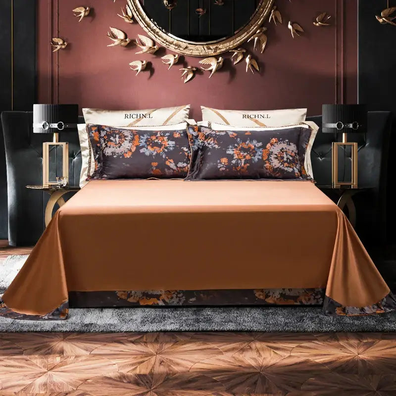 Floral dark gray 1500tc jacquard egyptian cotton bedding set bedroom