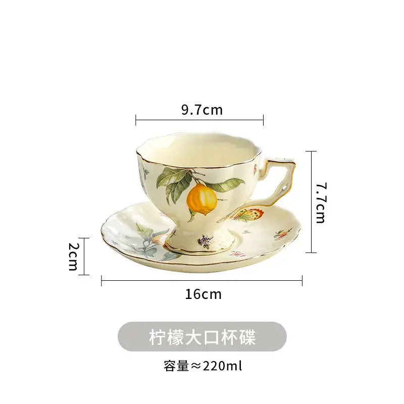 Floral lemon cream porcelain tea set dining room gold trimmed