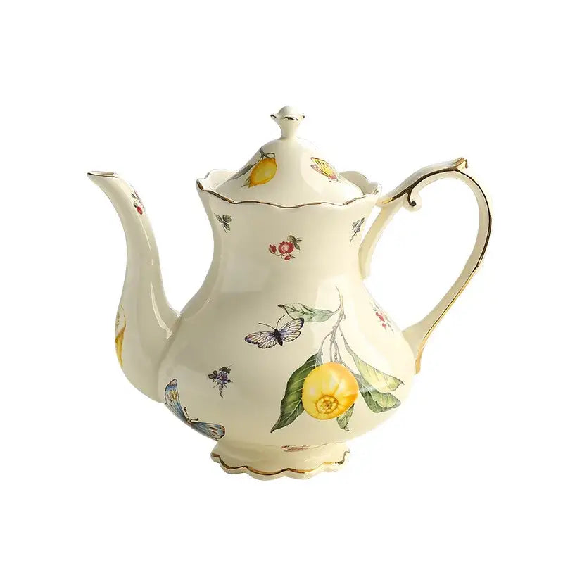 Floral lemon cream porcelain tea set dining room gold trimmed