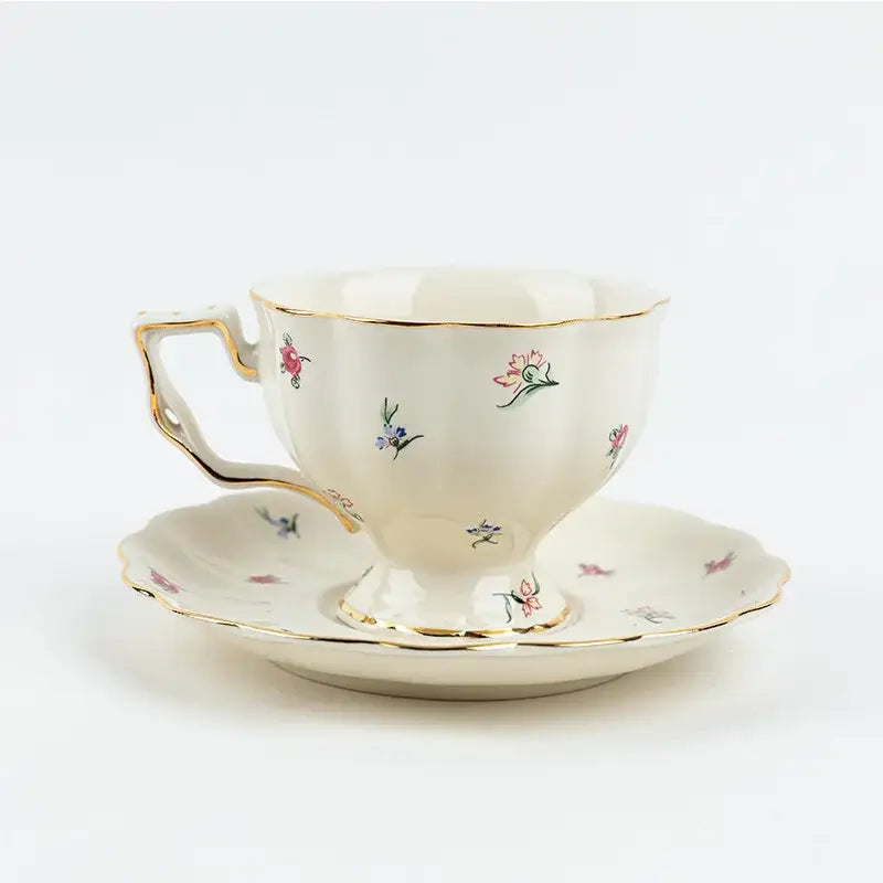 Floral lemon cream porcelain tea set dining room gold trimmed