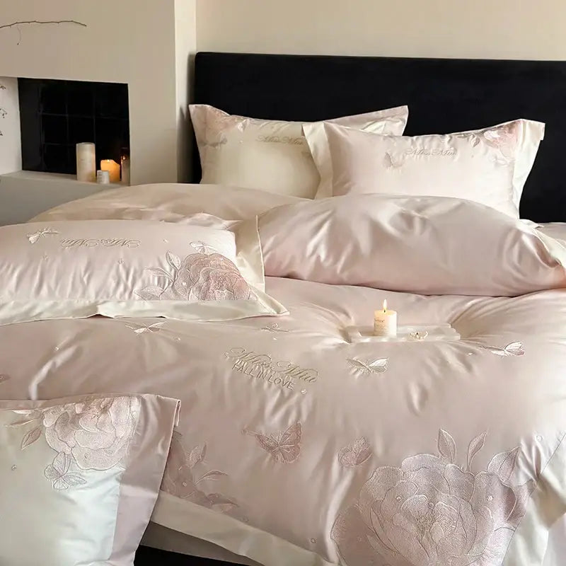 Floral light blue & pink 1000tc egyptian cotton bedding set bedroom