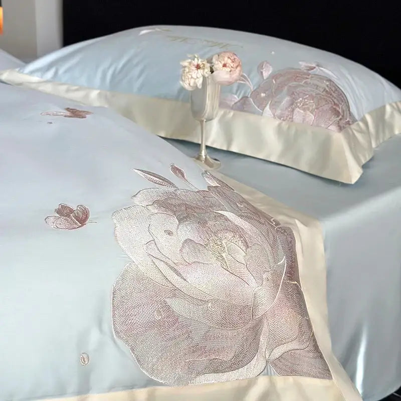 Floral light blue & pink 1000tc egyptian cotton bedding set bedroom