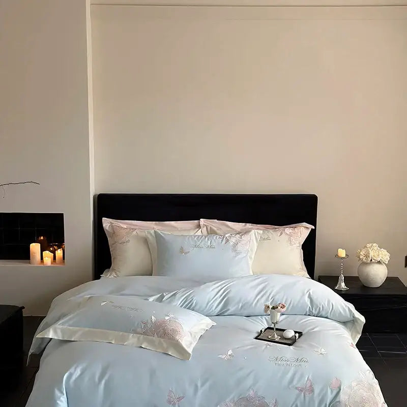 Floral light blue & pink 1000tc egyptian cotton bedding set bedroom