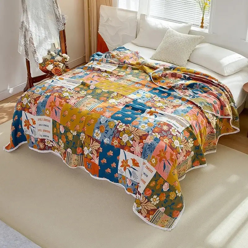 Floral patchwork breathable cotton gauze sofa cover living room decor