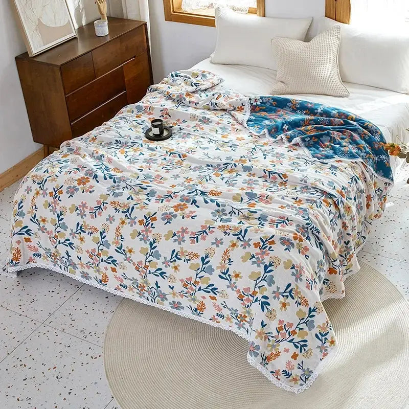 Floral patchwork breathable cotton gauze sofa cover living room decor