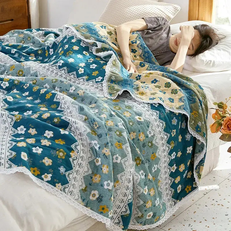 Floral patchwork breathable cotton gauze sofa cover living room decor