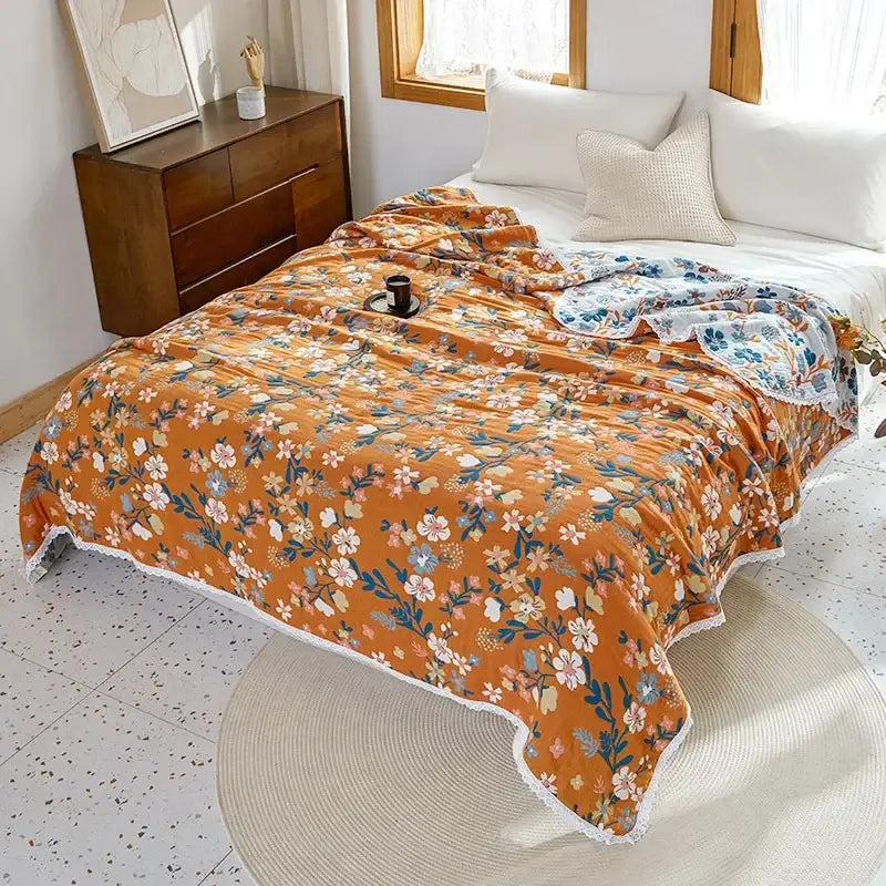 Floral patchwork breathable cotton gauze sofa cover living room decor