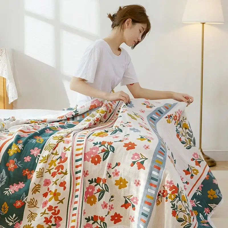Floral patchwork breathable cotton gauze sofa cover living room decor