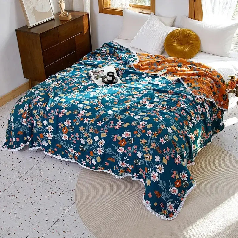 Floral patchwork breathable cotton gauze sofa cover living room decor