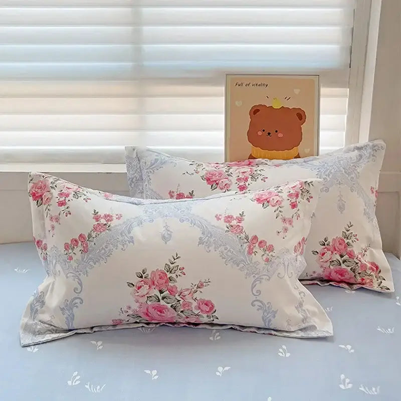 Floral pink & blue rose cotton printed bedding set bedroom comforter