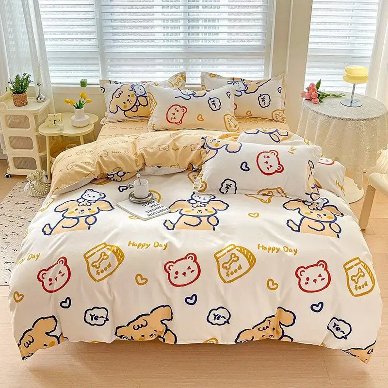 Floral pink & blue rose cotton printed bedding set bedroom comforter