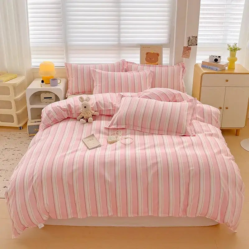 Floral pink & blue rose cotton printed bedding set bedroom comforter