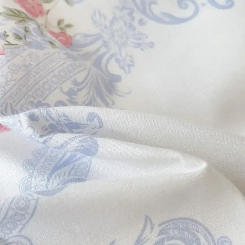 Floral pink & blue rose cotton printed bedding set bedroom comforter