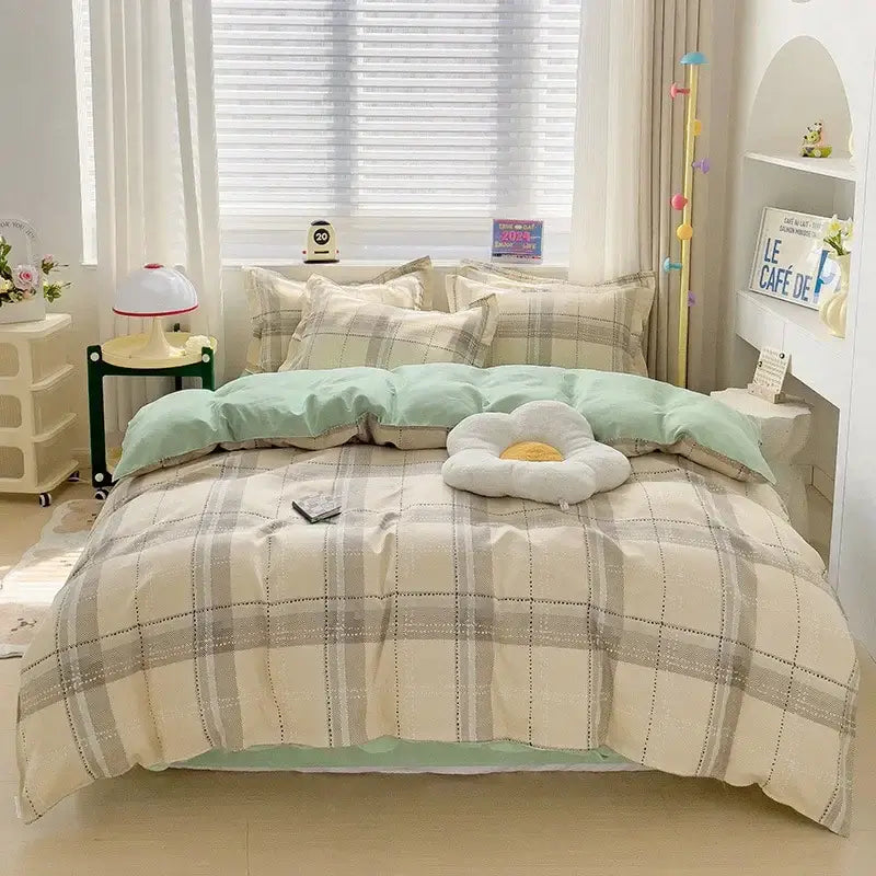 Floral pink & blue rose cotton printed bedding set bedroom comforter