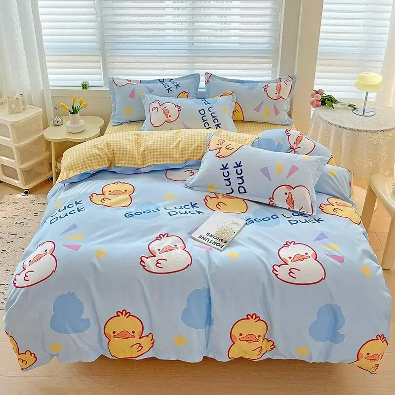Floral pink & blue rose cotton printed bedding set bedroom comforter