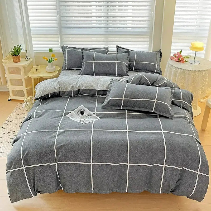Floral pink & blue rose cotton printed bedding set bedroom comforter