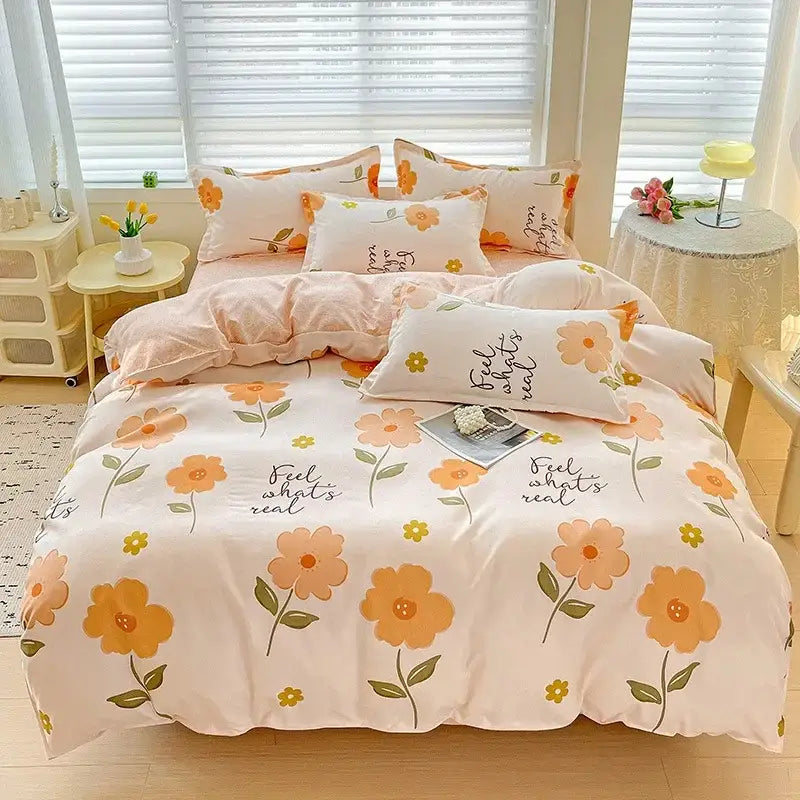 Floral pink & blue rose cotton printed bedding set bedroom comforter