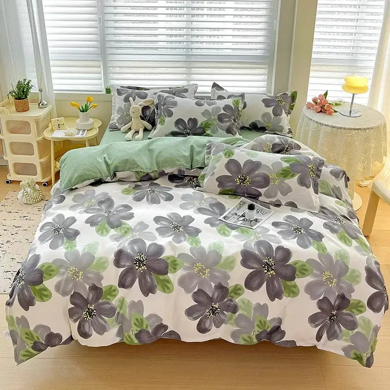 Floral pink & blue rose cotton printed bedding set bedroom comforter